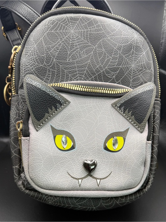 Betsey Johnson Handbags - Betsey Johnson-Gray Dracula Cat Face & Spider Web print Mini backpack